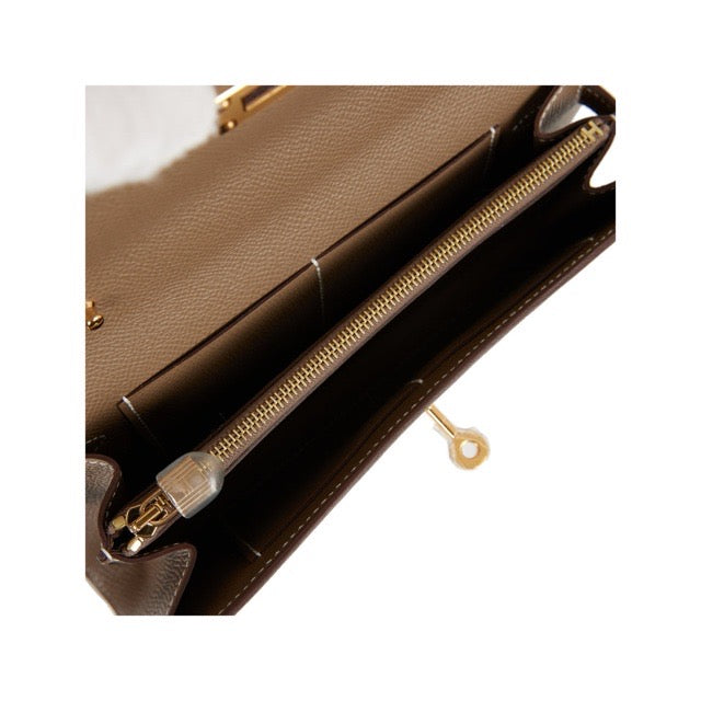 HERMES KELLY WALLET TO GO LONG WALLET ETOUPE EPSOM GOLD HARDWARE