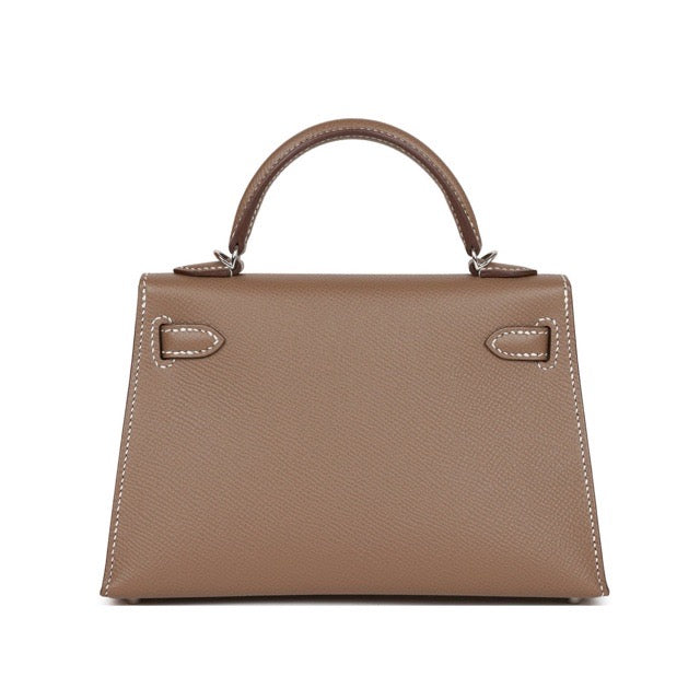 HERMES MINI KELLY 2 SELLIER 20 ETOUPE EPSOM SILVER HARDWARE