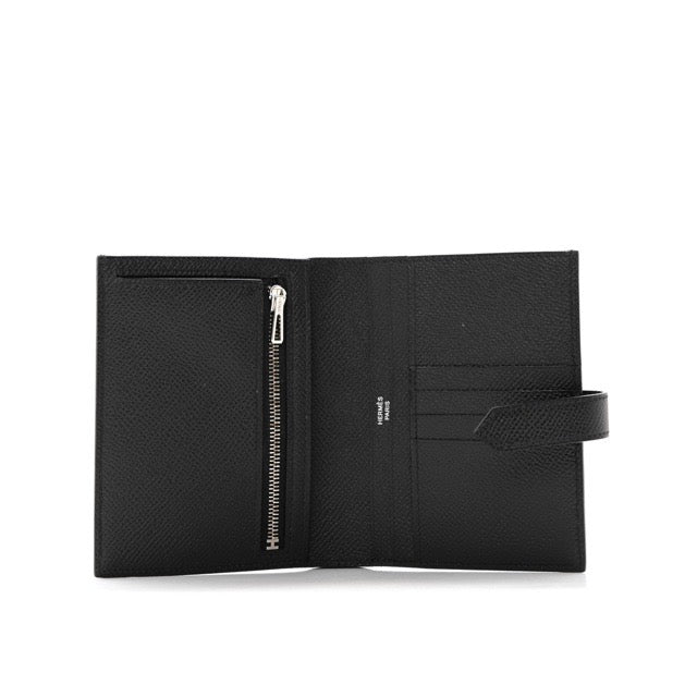 HERMES BEARN COMPACT WALLET MONOCHROME BLACK EPSOM SO BLACK HARDWARE