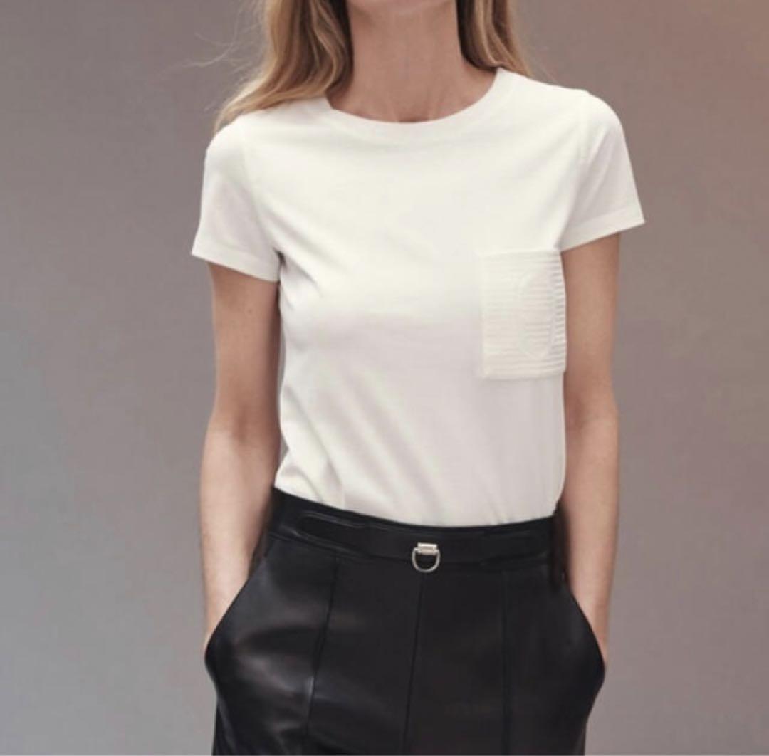 最短当日発送 シェーヌダンクル エルメス 刺繍ポケット Tシャツ  