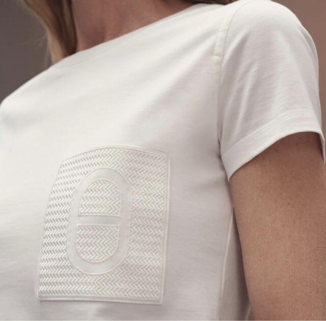 最短当日発送 シェーヌダンクル エルメス 刺繍ポケット Tシャツ 