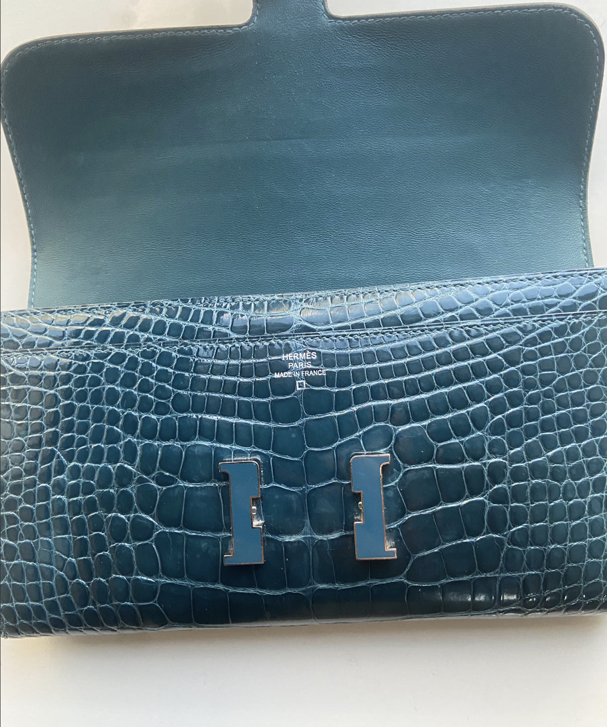 HERMES CONSTANCE LONG WALLET SHINY ALLIGATOR CROCODILE COLVERT LACQUER SILVER HARDWARE