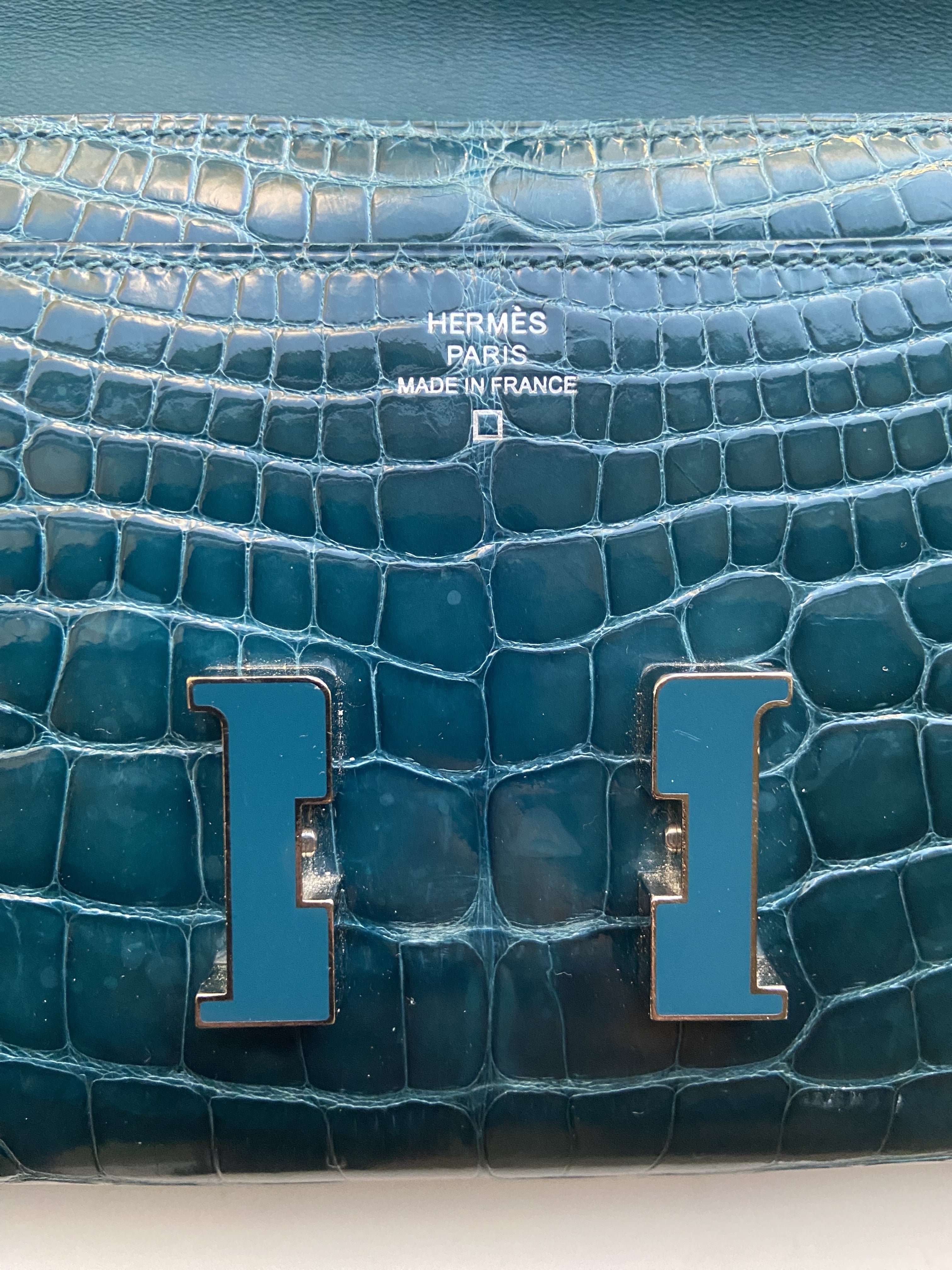 HERMES CONSTANCE LONG WALLET SHINY ALLIGATOR CROCODILE COLVERT LACQUER SILVER HARDWARE