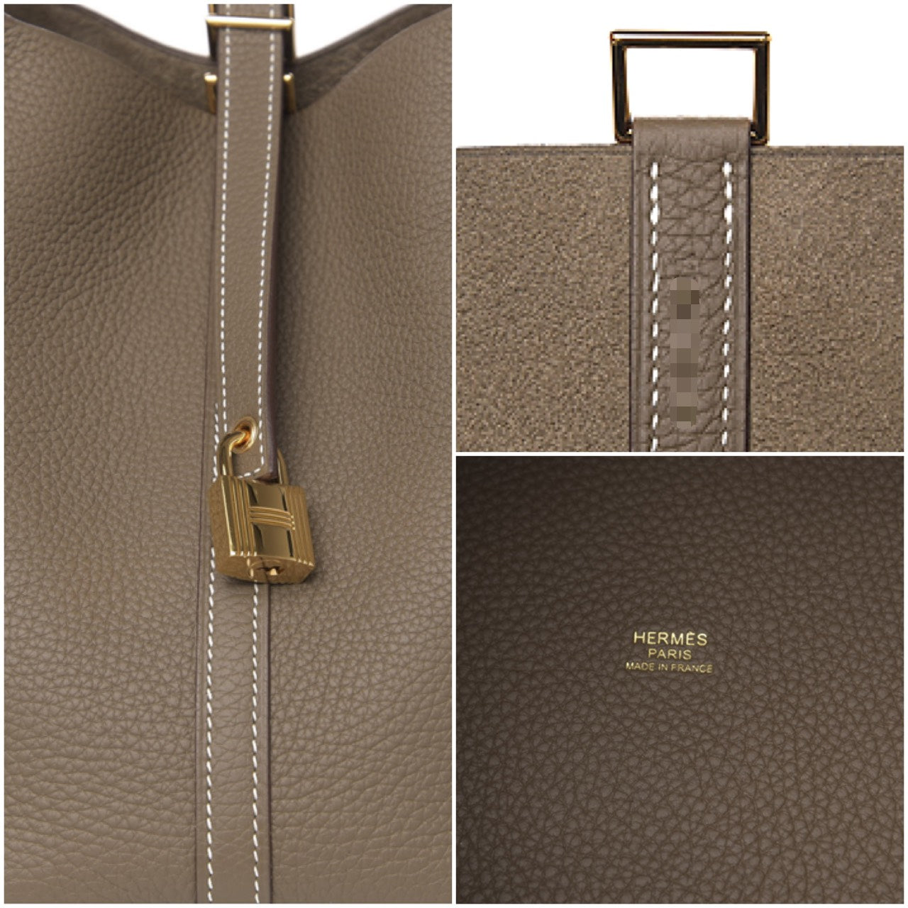 HERMES PICOTIN LOCK 22 TAURILLON CLEMENCE ETOUPE GOLD HARDWARE