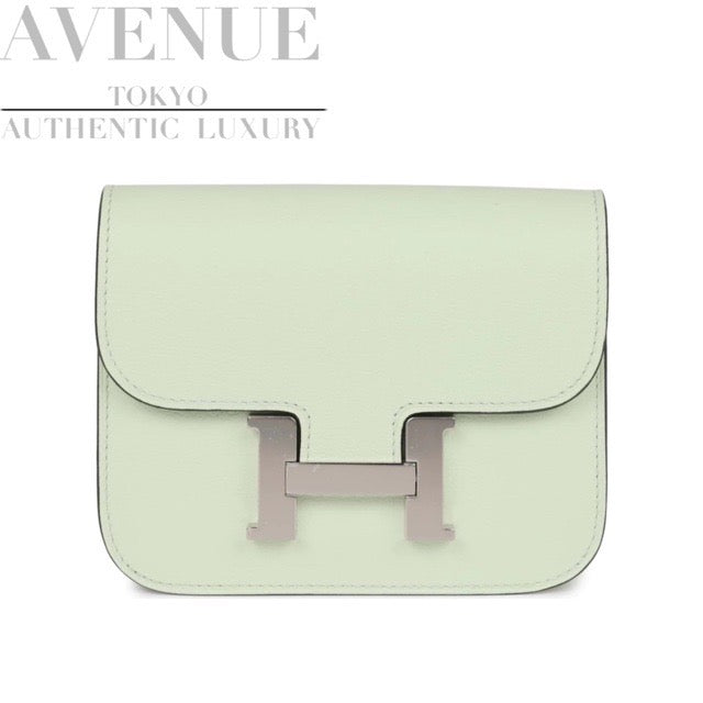 HERMES CONSTANCE SLIM WALLET VERT FIZZ EVERCOLOR SILVER HARDWARE