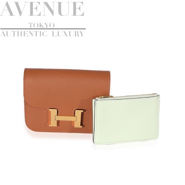 HERMES CONSTANCE SLIM WALLET BI-COLOR GOLD VERT FIZZ EVERCOLOR GOLD HARDWARE