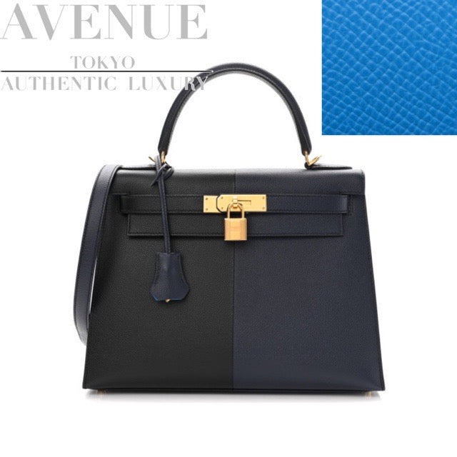 HERMES KELLY 28 SELLIER CASAQUE BLEU INDIGO BLACK BLEU FRIDA EPSOM