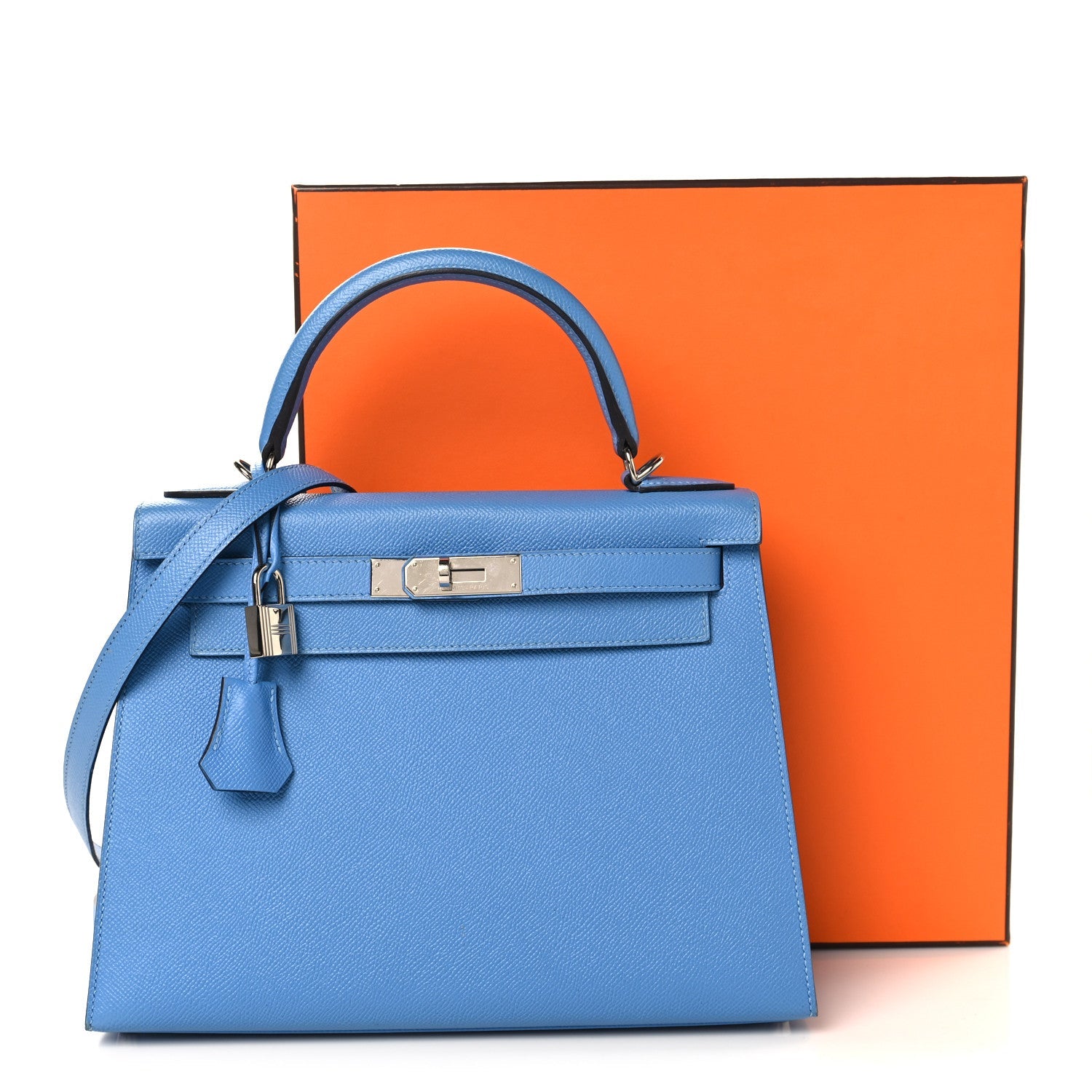 エルメス ケリー 28 外縫い Bleu Paradise エプソン シルバー金具