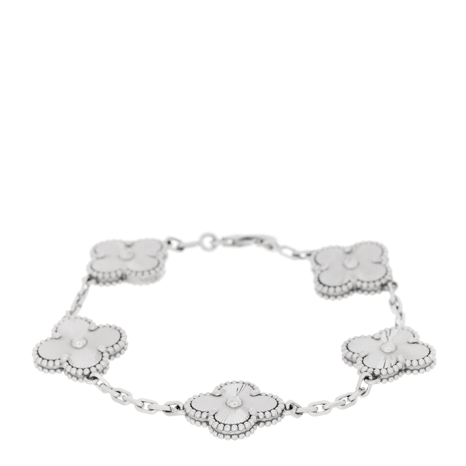 ヴァンクリーフ＆アーペル ヴィンテージアルハンブラ 5モチーフ ブレスレット ギョーシェ 18K ホワイトゴールド VAN CLEEF & ARPELS VINTAGE ALHAMBRA 5 MOTIFS BRACELET GUILLOCHÉ 18K WHITE GOLD