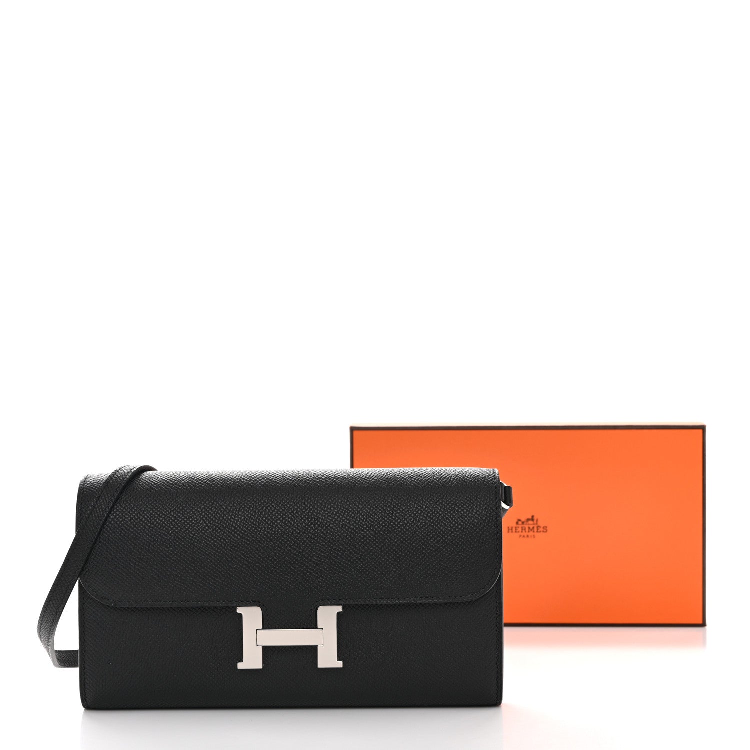 HERMES CONSTANCE TO GO WALLET BLACK EPSOM SILVER HARDWARE