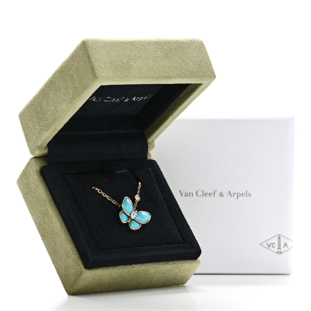 Van Cleef & Arpels Two Butterfly Pendant Necklace Multicolor 18K Yellow Gold