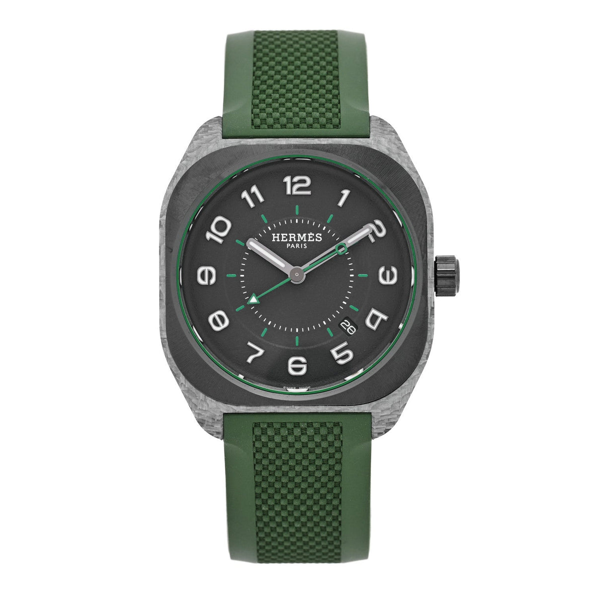 エルメス H08 ウォッチ 39mm グラスファイバーセラミック ヴェール ラバー HERMES H08 WATCH 39MM GLASS FIBER CERAMIC VERT RUBBER