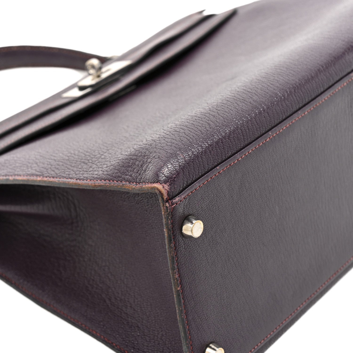 HERMES KELLY 35 SELLIER RAISIN CHEVRE SILVER HARDWARE