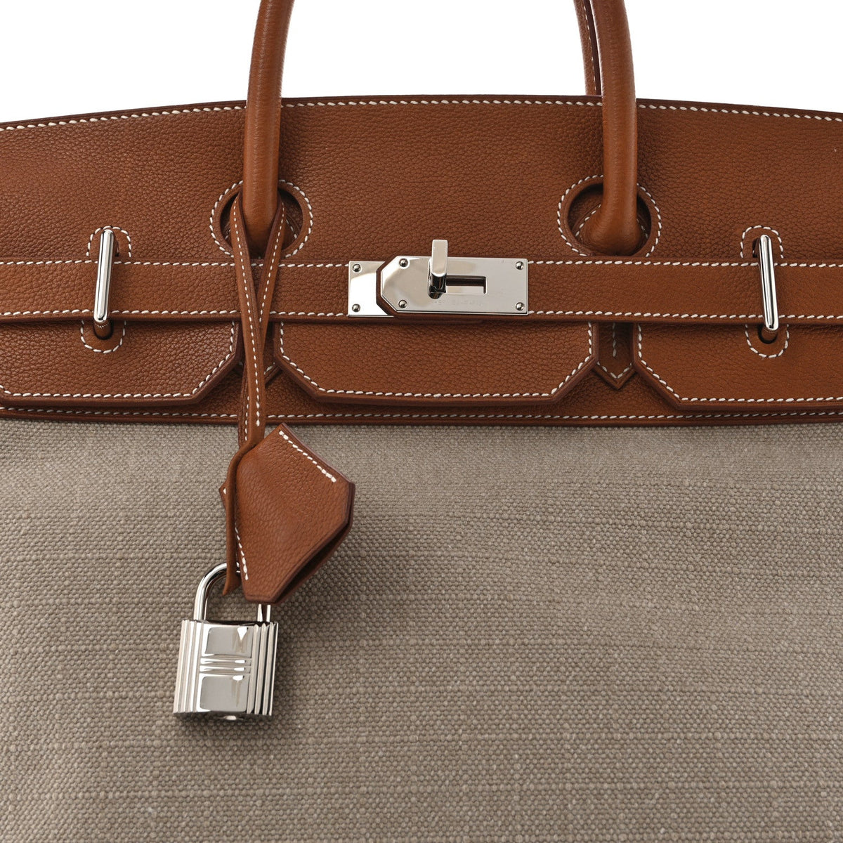 Hermes Birkin 40 Haut A  Courroies HAC Ficelle Fauve Barenia / Toile Silver Hardware