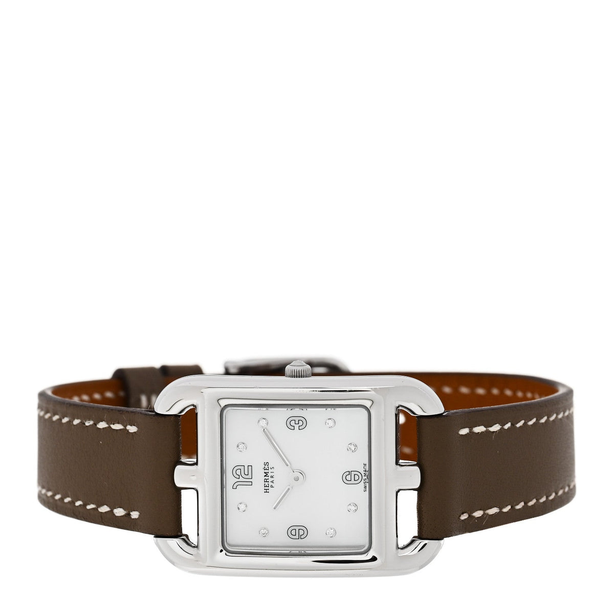 Hermes Cape Cod 23MM Quartz Watch Etoupe Swift Mother of Pearl Stainless Steel