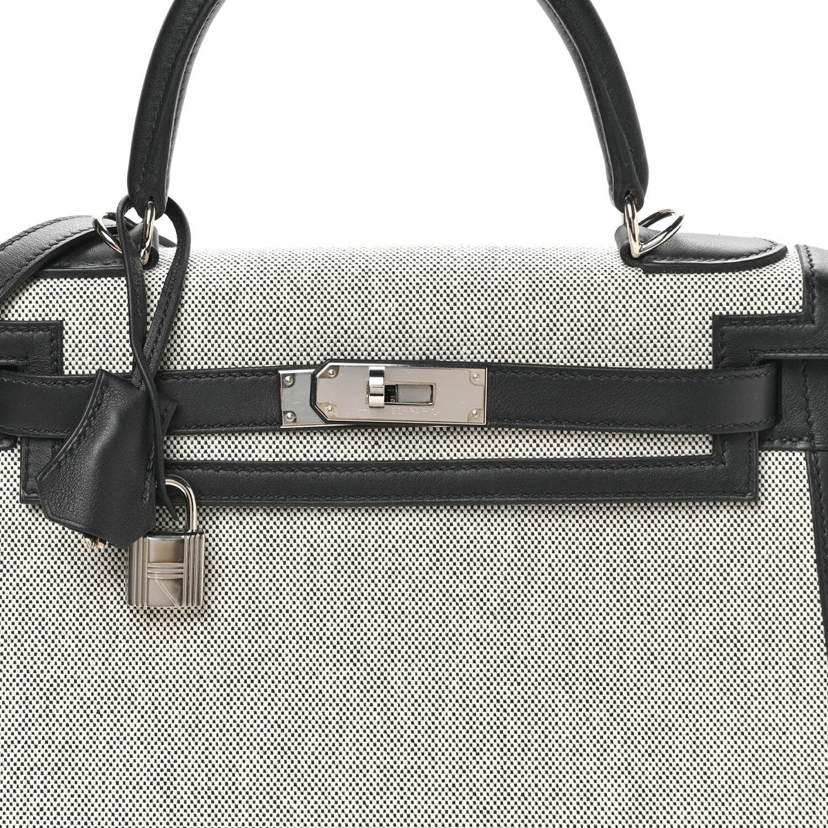 エルメス ケリー 28 外縫い Ecru Black スイフト / トワル シルバー金具 HERMES KELLY 28 SELLIER ECRU BLACK SWIFT / TOILE SILVER HARDWARE