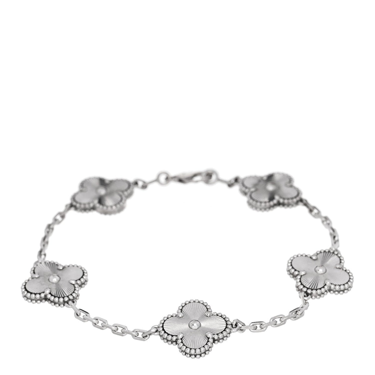 ヴァンクリーフ＆アーペル ヴィンテージアルハンブラ 5モチーフ ブレスレット ギョーシェ 18K ホワイトゴールド VAN CLEEF & ARPELS VINTAGE ALHAMBRA 5 MOTIFS BRACELET GUILLOCHÉ 18K WHITE GOLD