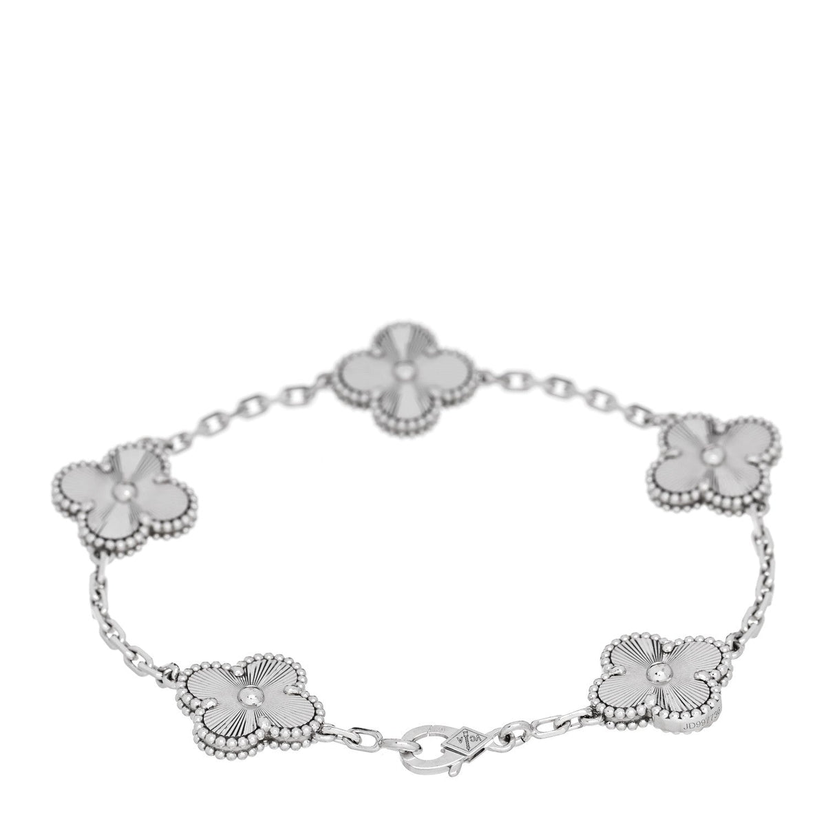 ヴァンクリーフ＆アーペル ヴィンテージアルハンブラ 5モチーフ ブレスレット ギョーシェ 18K ホワイトゴールド VAN CLEEF & ARPELS VINTAGE ALHAMBRA 5 MOTIFS BRACELET GUILLOCHÉ 18K WHITE GOLD