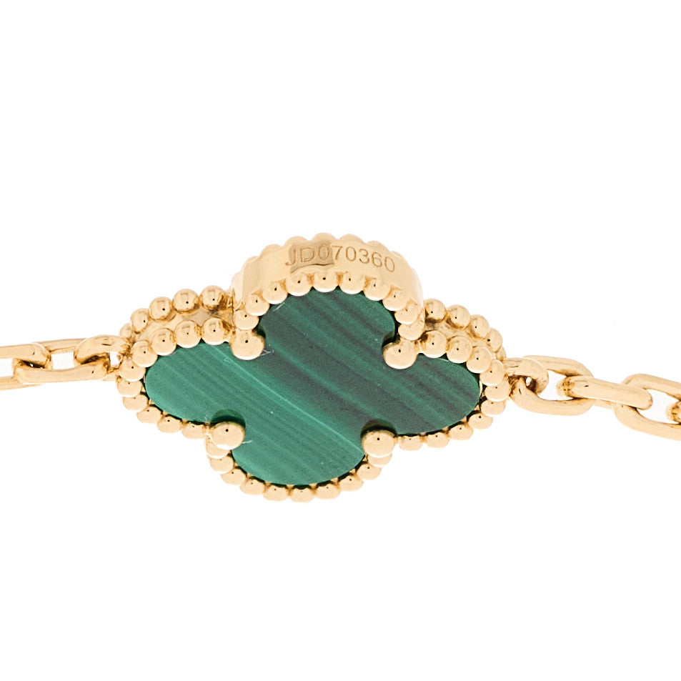 Van Cleef & Arpels Vintage Alhambra 5 Motifs Bracelet Malachite 18K Yellow Gold