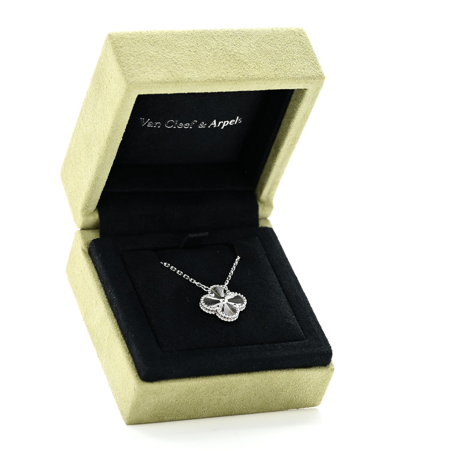 ヴァンクリーフ&アーペル 18Kホワイトゴールド ギョーシェ ヴィンテージ アルハンブラ ペンダントネックレス