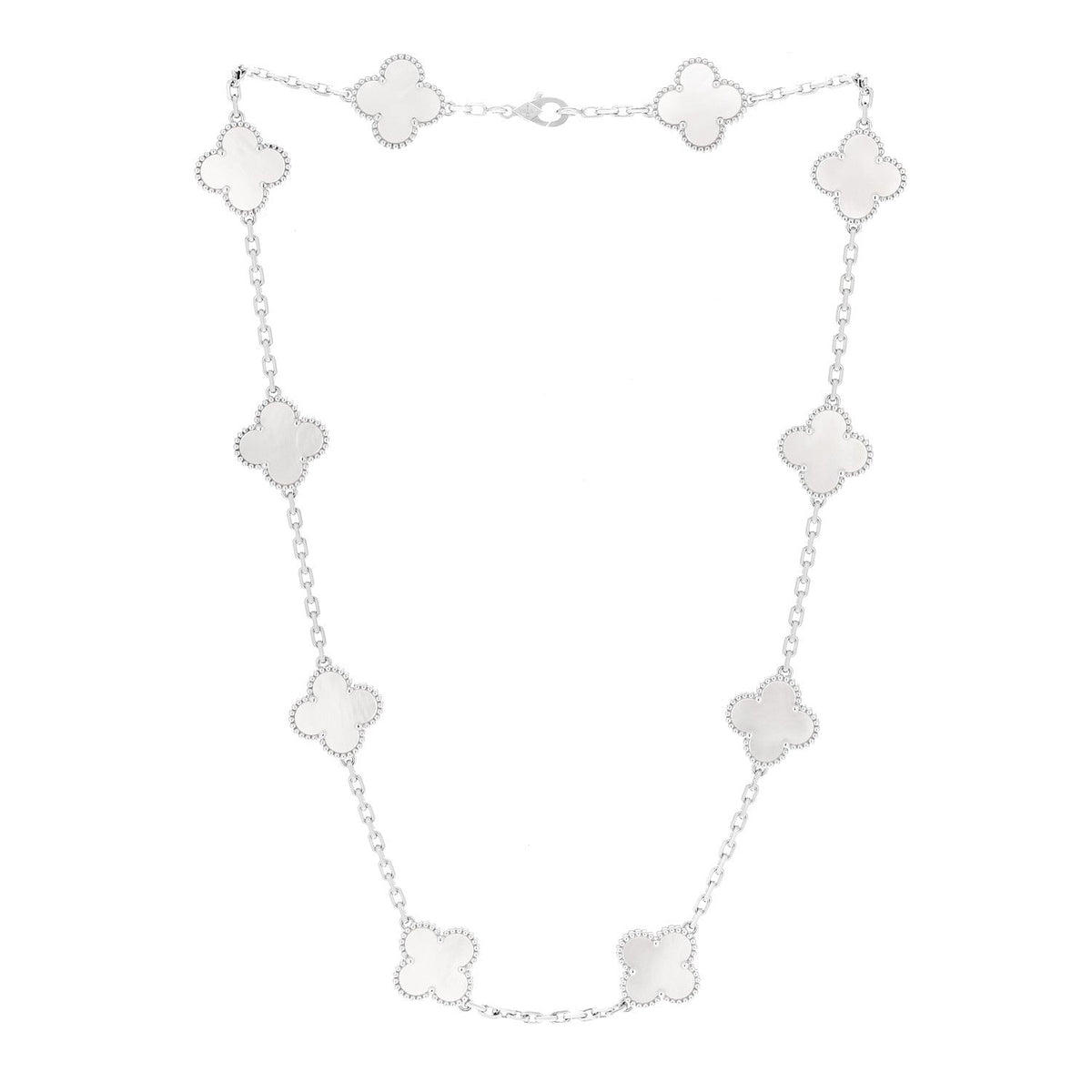Van Cleef & Arpels Vintage Alhambra 10 Motifs Necklace White Mother of Pearl 18K White Gold