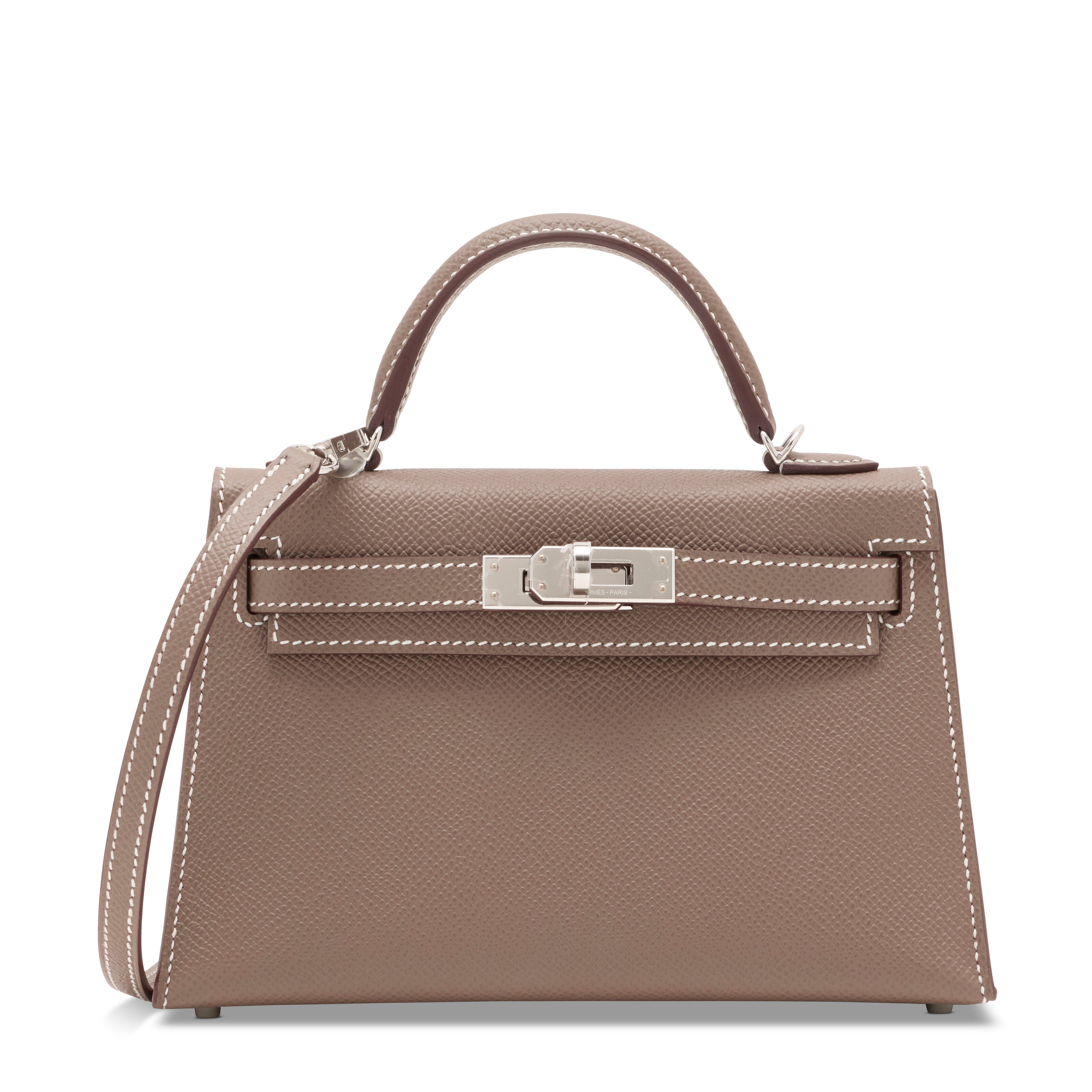 エルメス ミニケリー 20 外縫い Etoupe エプソン シルバー金具 HERMES MINI KELLY 20 SELLIER ETOUPE EPSOM SILVER HARDWARE