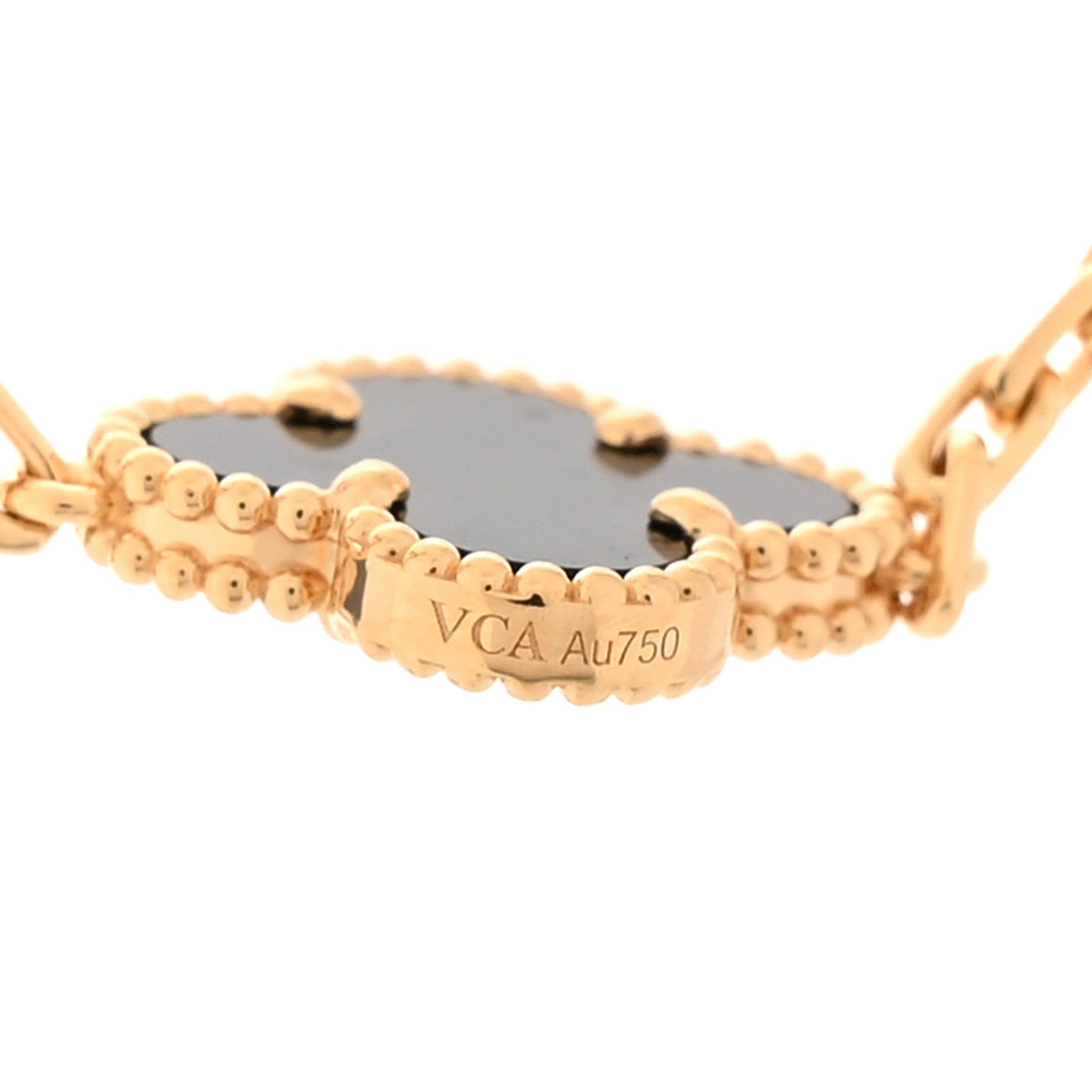 VAN CLEEF & ARPELS VINTAGE ALHAMBRA 20 MOTIFS NECKLACE BLACK ONYX 18K YELLOW GOLD