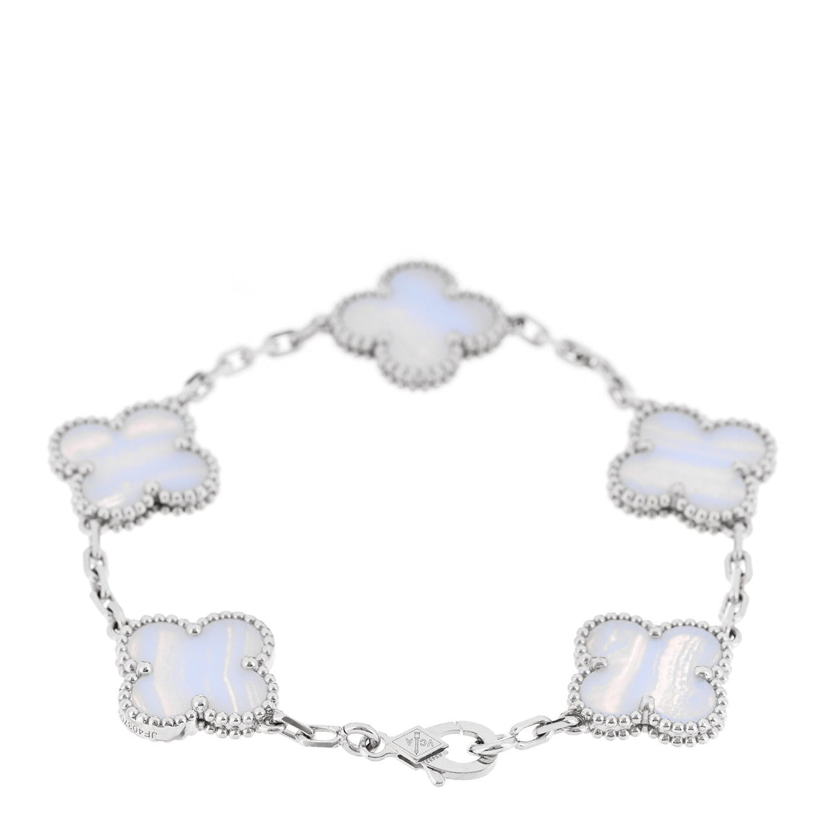 ヴァンクリーフ＆アーペル ヴィンテージアルハンブラ 5モチーフ ブレスレット カルセドニー 18K ホワイトゴールド VAN CLEEF & ARPELS VINTAGE ALHAMBRA 5 MOTIFS BRACELET CHALCEDONY 18K WHITE GOLD