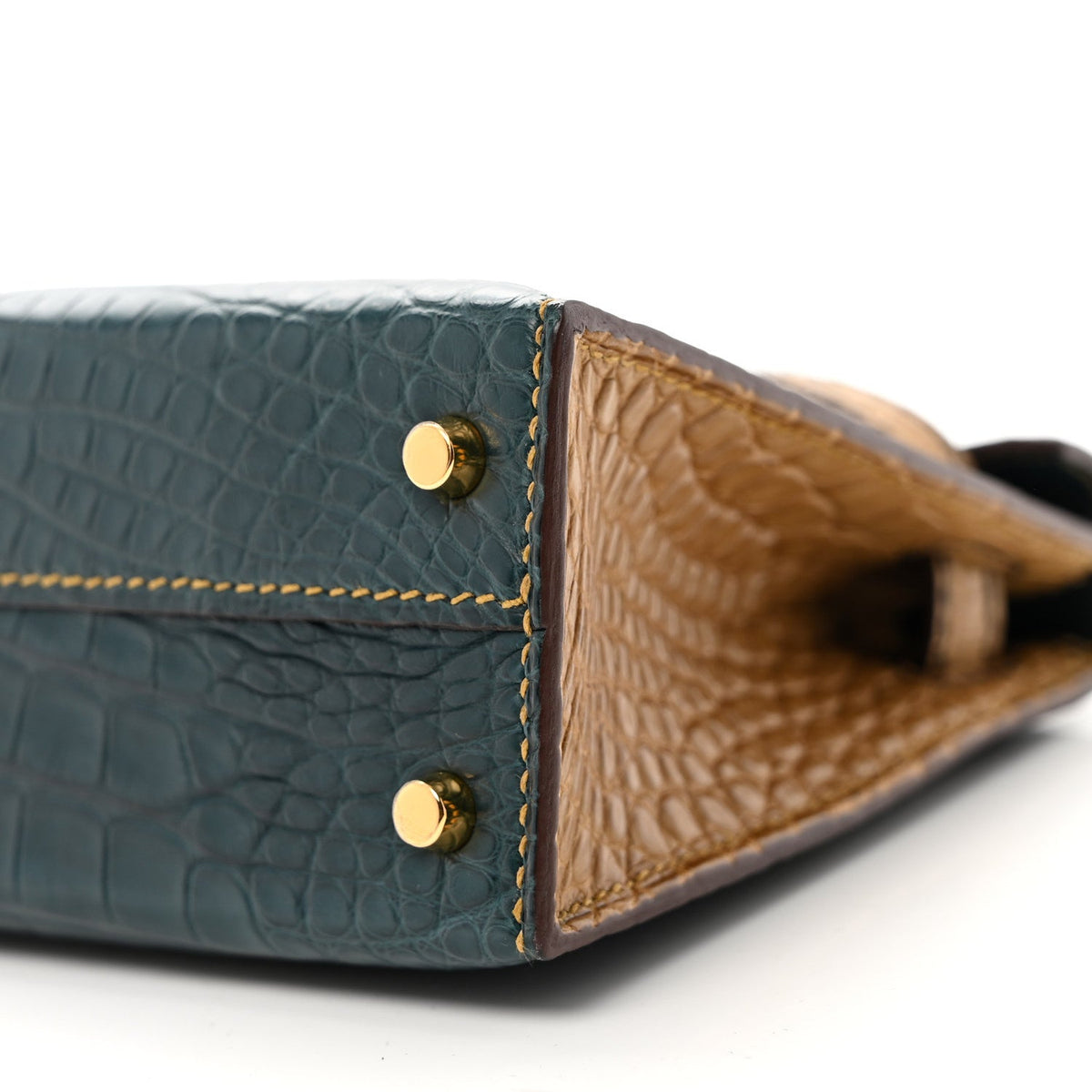 Hermès Mini Kelly 20 HSS Personal Order Sellier Vert Cypress Kraft Matte Alligator, Gold Hardware