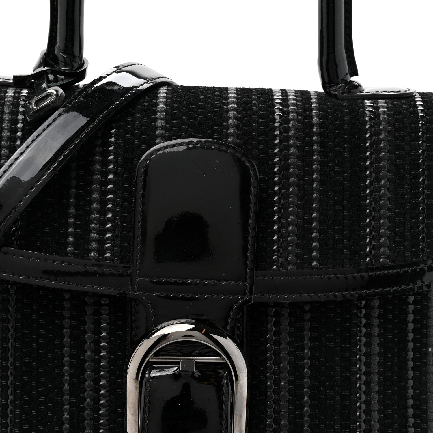 デルヴォー ブリヨン MM ショルダーバッグ Black キャンバス パテントカーフスキン ブラック金具 DELVAUX BRILLANT MM SHOULDER BAG BLACK CANVAS PATENT CALFSKIN BLACK HARDWARE