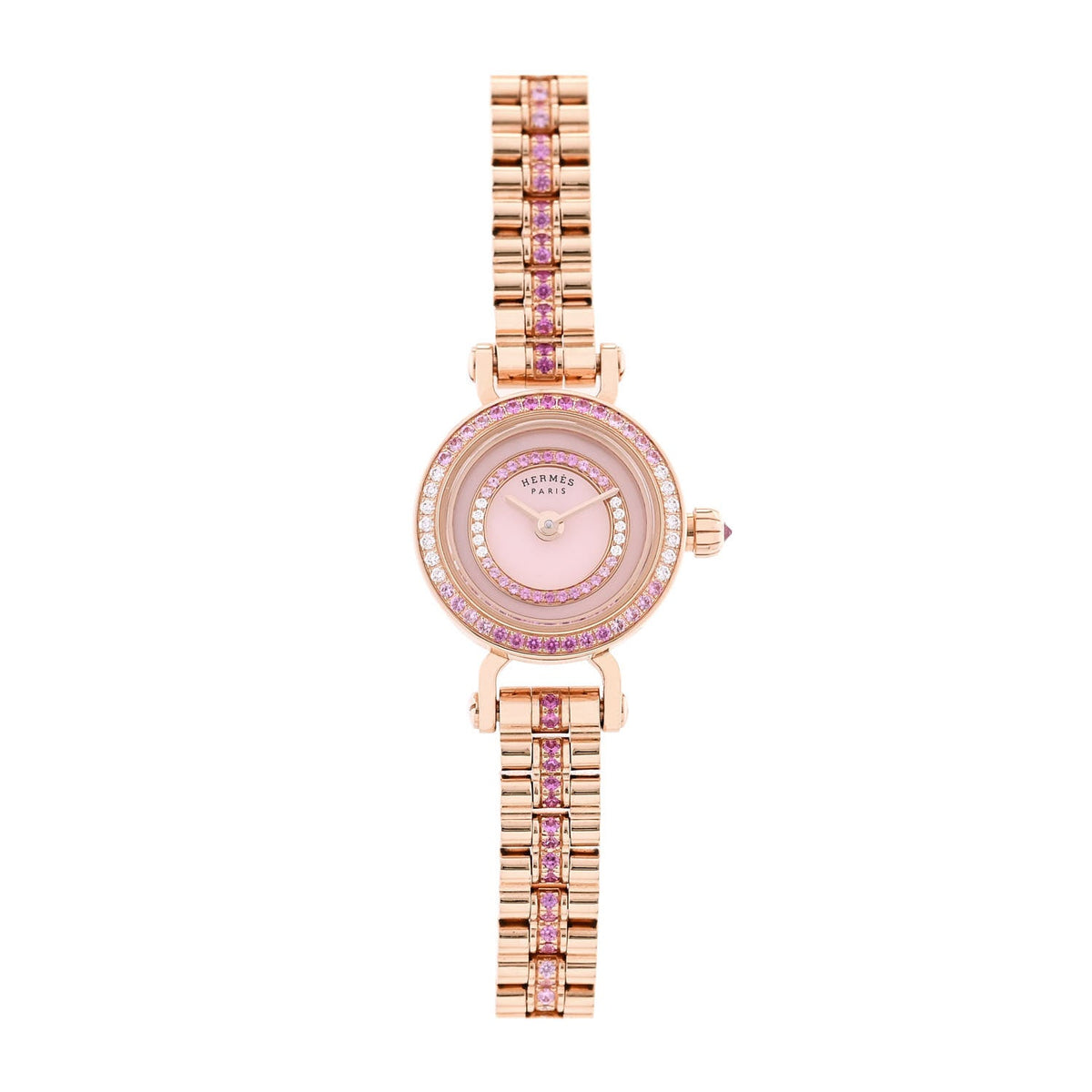 エルメス フォーブル クォーツウォッチ 16mm 18K ローズゴールド Diamond Pink Sapphire HERMES FAUBOURG QUARTZ WATCH 16MM 18K ROSE GOLD DIAMOND PINK SAPPHIRE