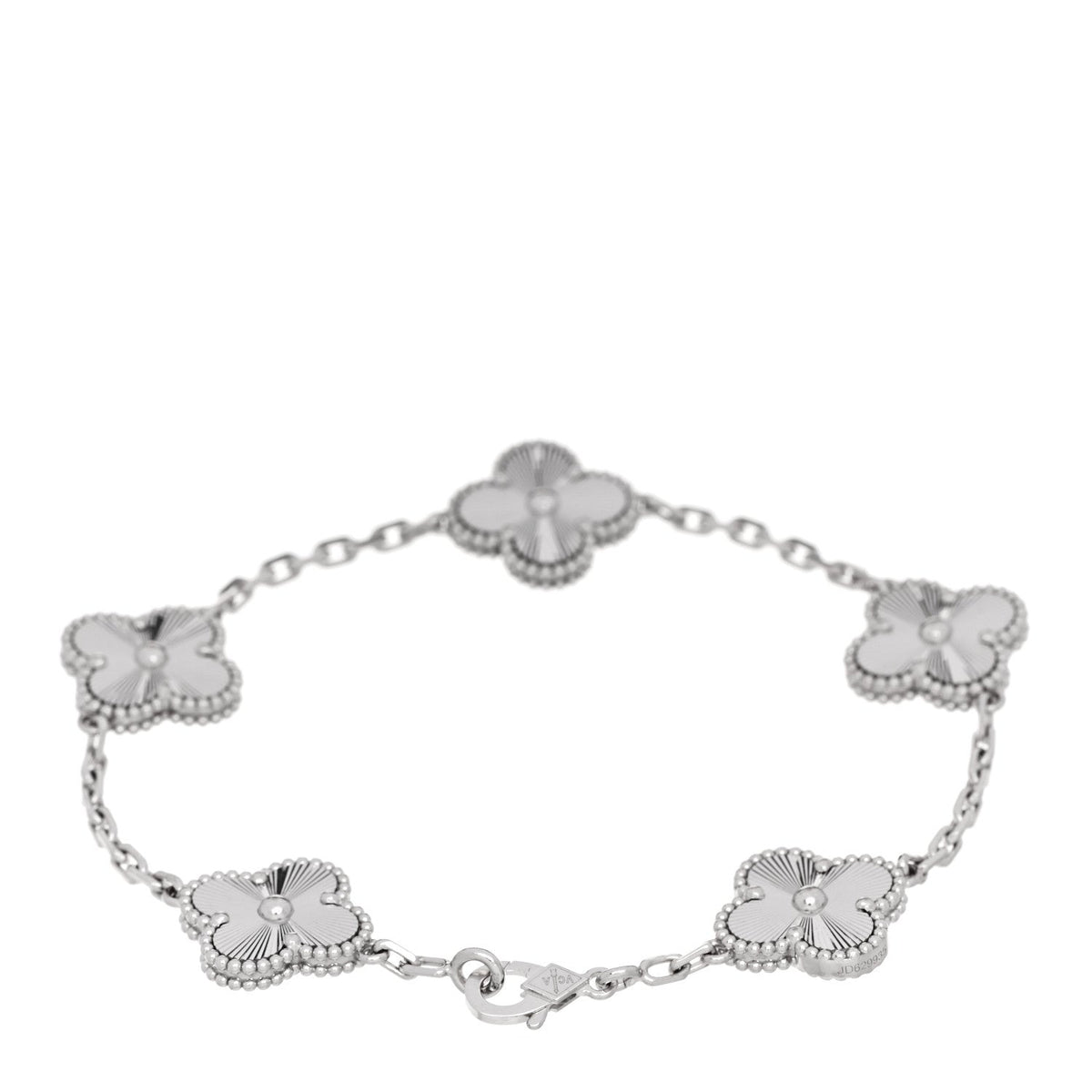 ヴァンクリーフ＆アーペル ヴィンテージアルハンブラ 5モチーフ ブレスレット ギョーシェ 18K ホワイトゴールド VAN CLEEF & ARPELS VINTAGE ALHAMBRA 5 MOTIFS BRACELET GUILLOCHÉ 18K WHITE GOLD