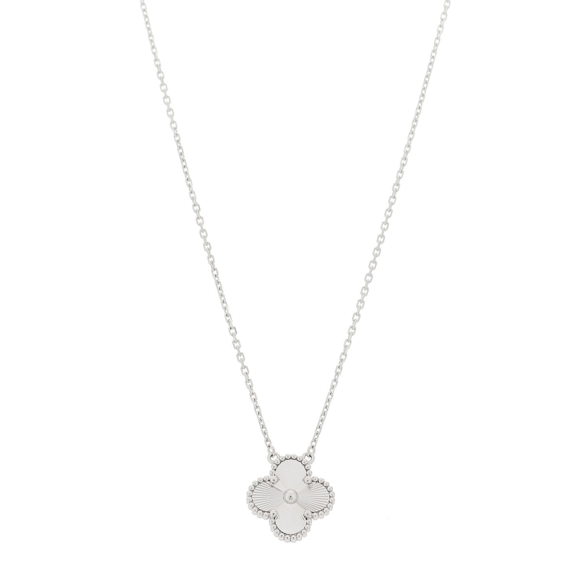 Van Cleef & Arpels Vintage Alhambra Pendant Necklace Guilloche 18K White Gold