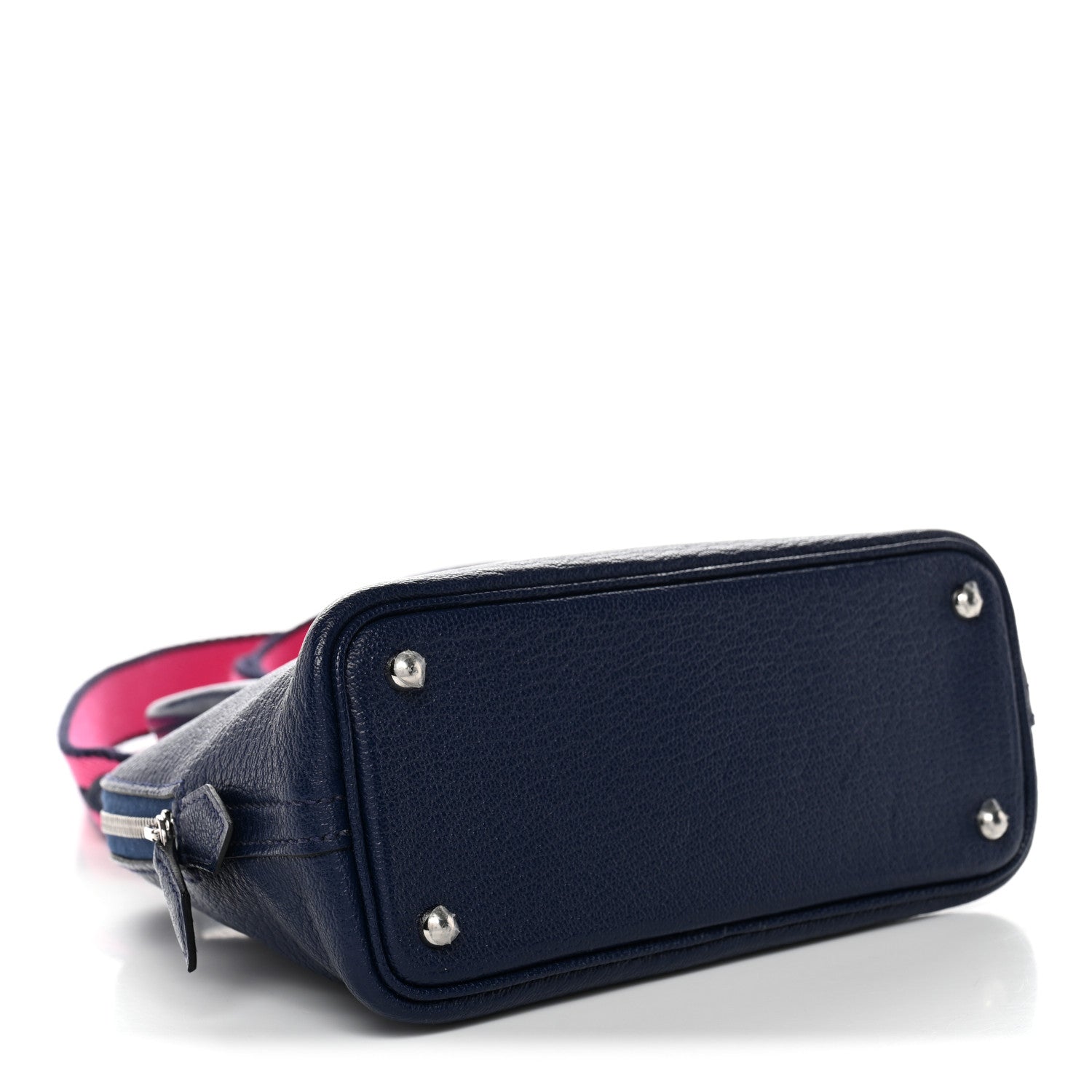 HERMES MINI BOLIDE 1923 BLEU SAPHIR ROSE SHOCKING CHEVRE MYSORE SILVER HARDWARE