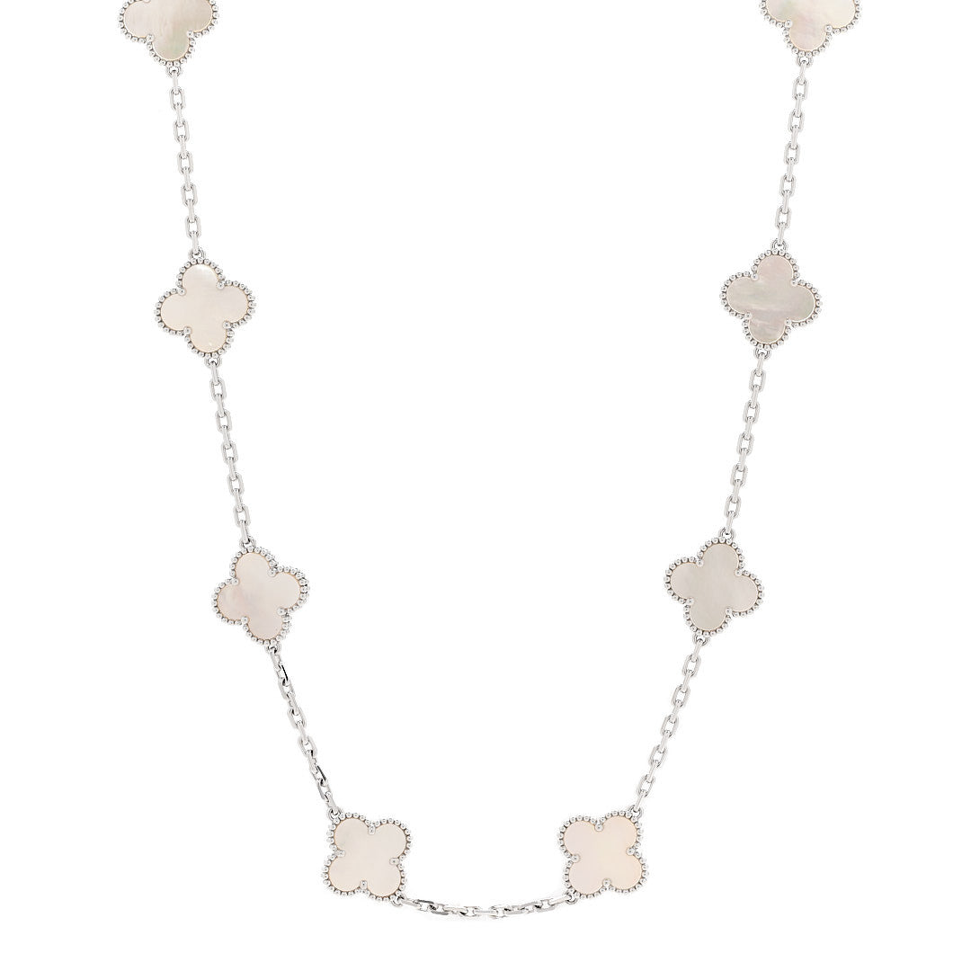 ヴァンクリーフ＆アーペル ヴィンテージアルハンブラ 10モチーフ ネックレス マザーオブパール 18K ホワイトゴールド VAN CLEEF & ARPELS VINTAGE ALHAMBRA 10 MOTIFS NECKLACE MOTHER OF PEARL 18K WHITE GOLD