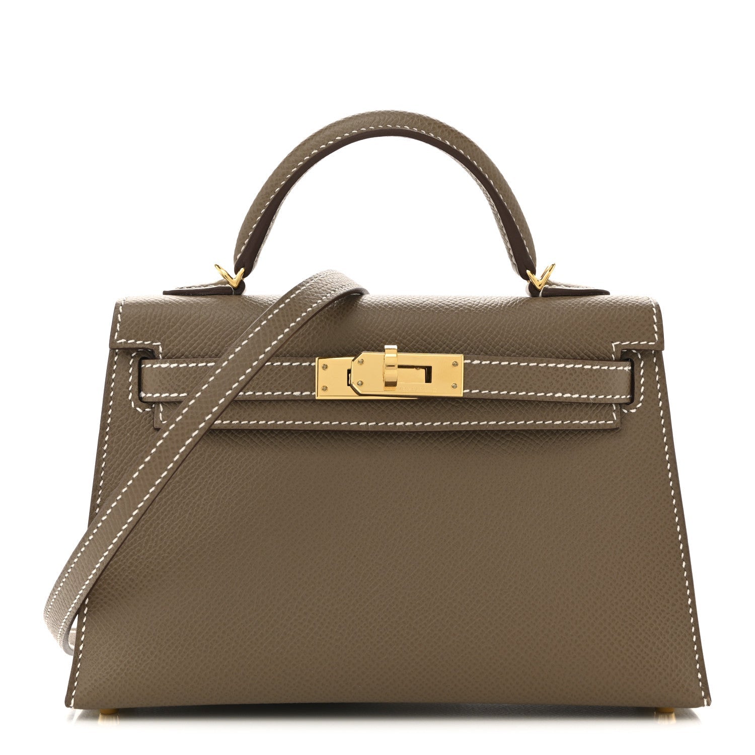 エルメス ミニケリー 20 外縫い Etoupe エプソン ゴールド金具 HERMES MINI KELLY 20 SELLIER ETOUPE EPSOM GOLD HARDWARE