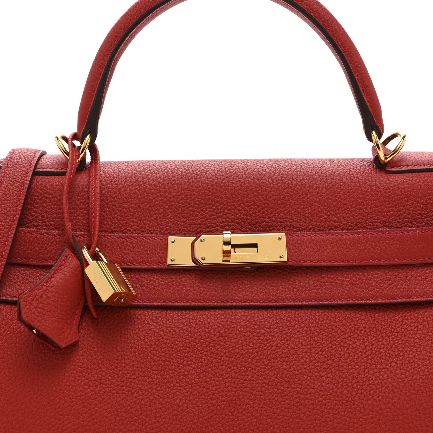 HERMES KELLY 32 RETOURNE ROUGE CASAQUE TOGO SILVER HARDWARE
