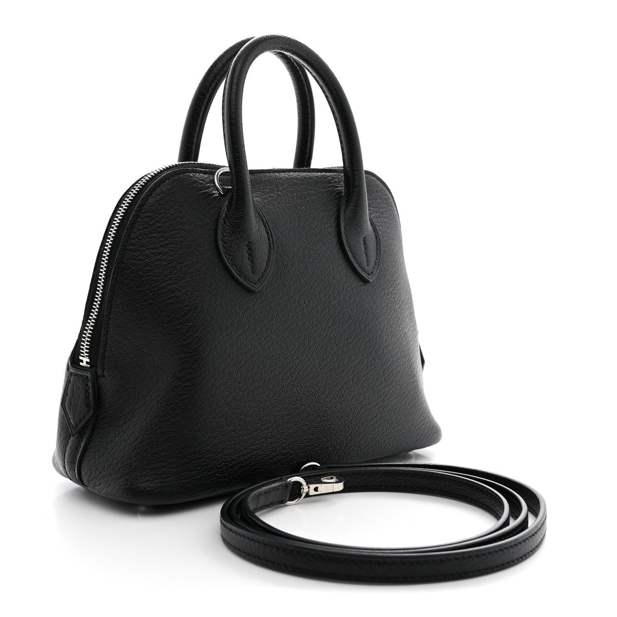 Hermès Mini Bolide 1923 Black Chèvre Mysore Silver Hardware