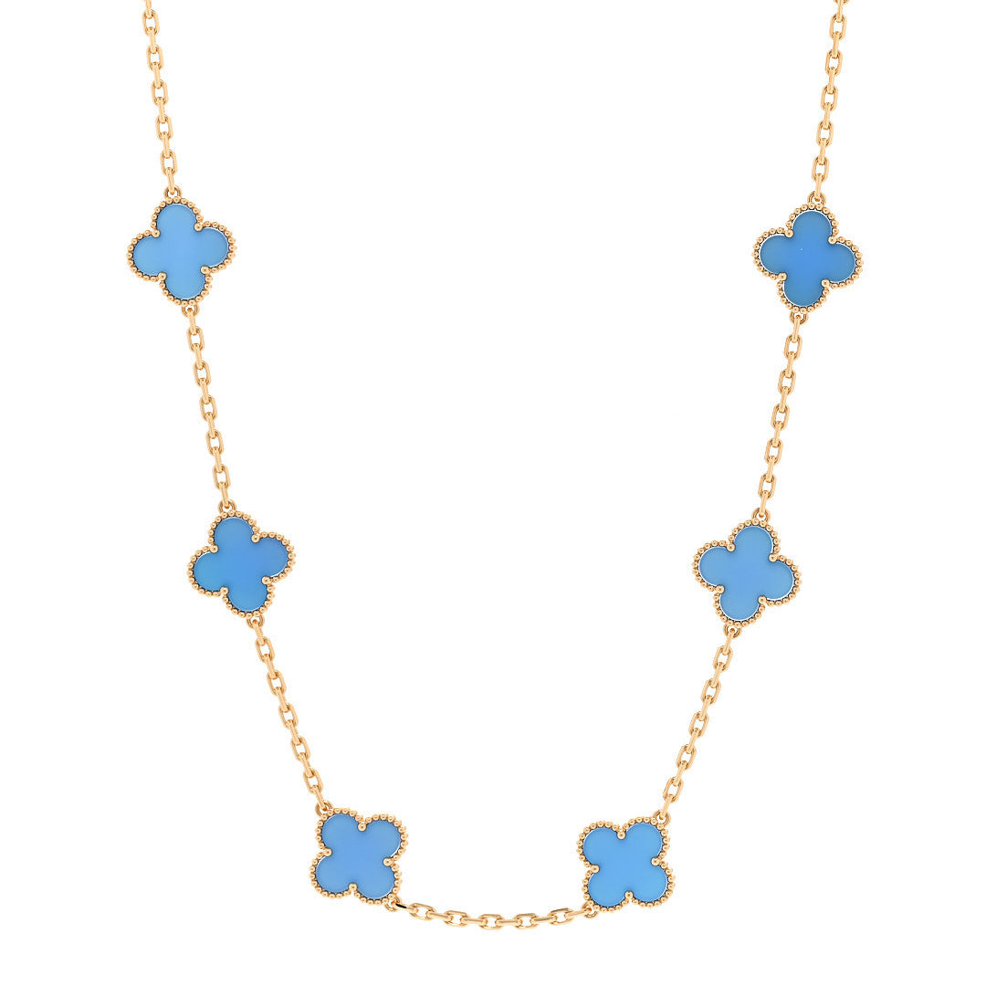 ヴァンクリーフ＆アーペル ヴィンテージアルハンブラ 10モチーフ ネックレス ブルーアゲート 18K イエローゴールド VAN CLEEF & ARPELS VINTAGE ALHAMBRA 10 MOTIFS NECKLACE BLUE AGATE 18K YELLOW GOLD