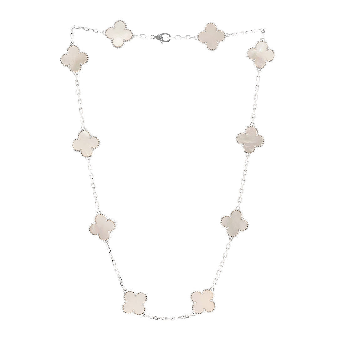ヴァンクリーフ＆アーペル ヴィンテージアルハンブラ 10モチーフ ネックレス マザーオブパール 18K ホワイトゴールド VAN CLEEF & ARPELS VINTAGE ALHAMBRA 10 MOTIFS NECKLACE MOTHER OF PEARL 18K WHITE GOLD