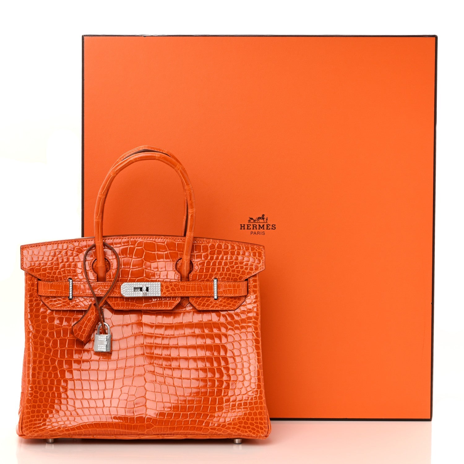 HERMES BIRKIN 30 ORANGE SHINY POROSUS CROCODILE GOLD HARDWARE