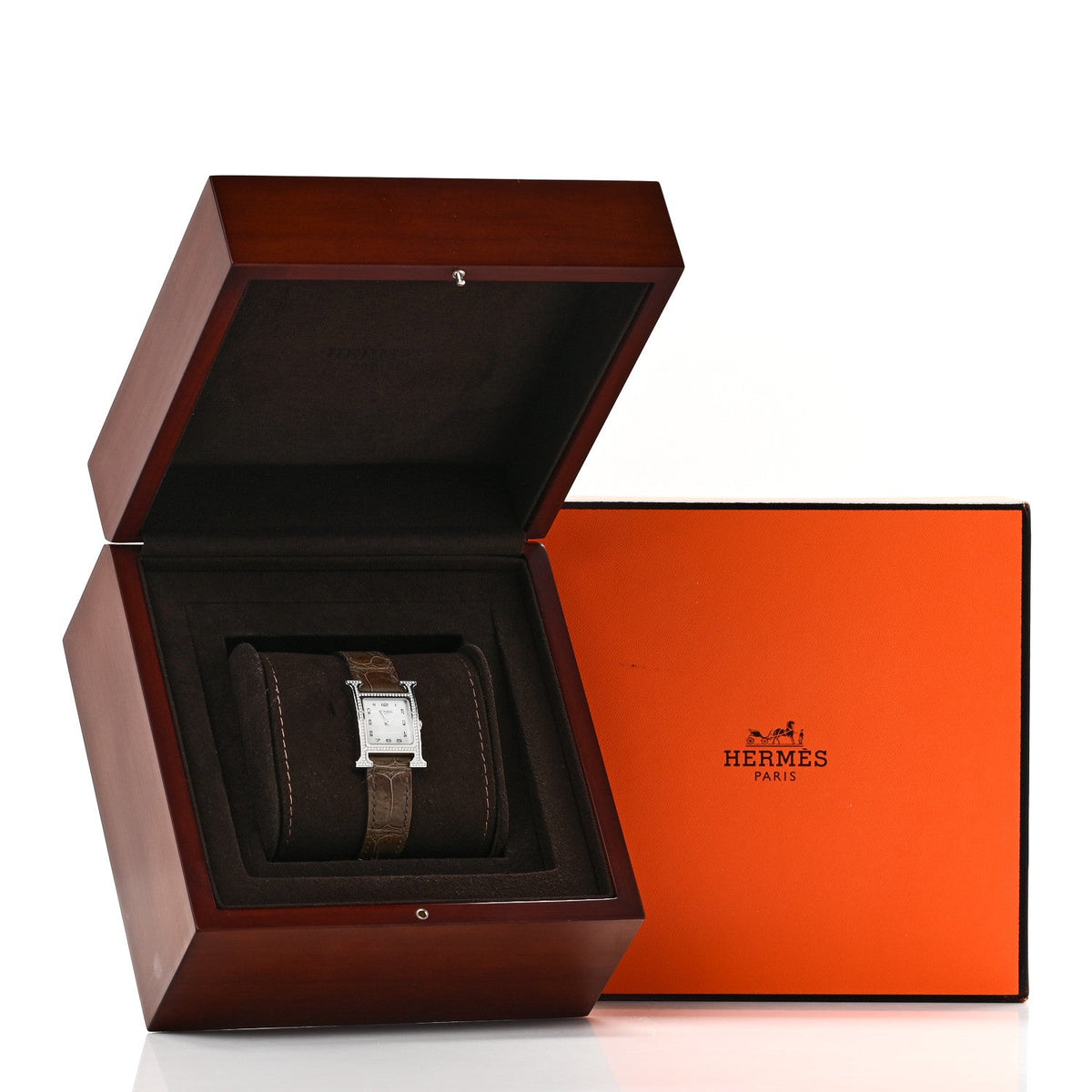 Hermes Heure H 21MM Quartz Watch Gris Elephant Alligator Stainless Steel