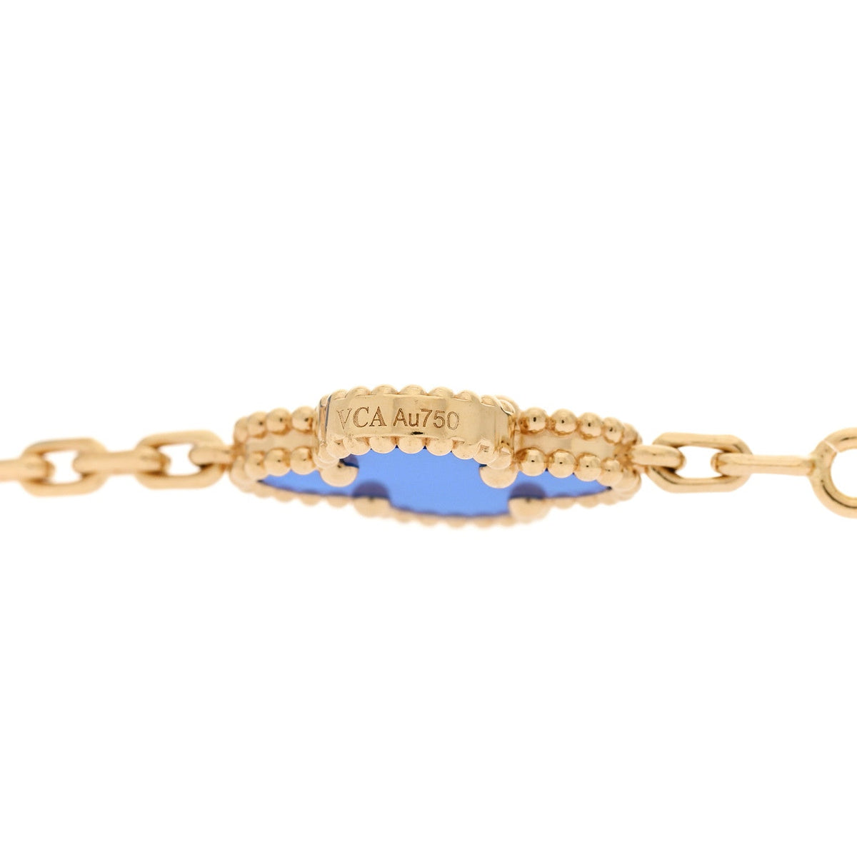 Van Cleef & Arpels Vintage Alhambra 10 Motifs Necklace Blue Agate 18K Yellow Gold