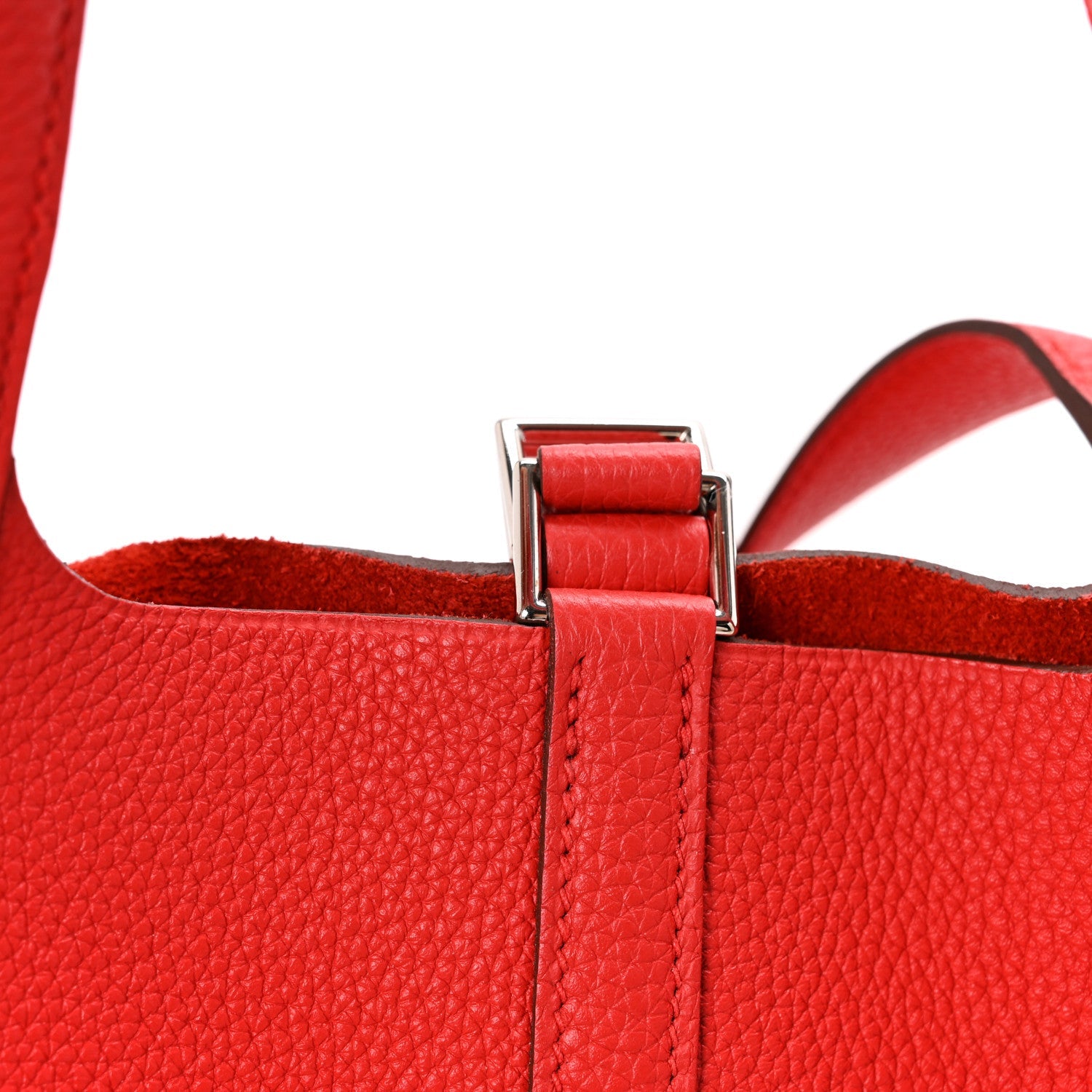 HERMES PICOTIN LOCK PM 18 ROUGE TOMATE TAURILLON CLEMENCE SILVER HARDWARE