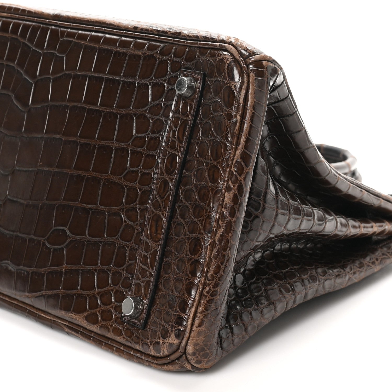 HERMES BIRKIN 35 HAVANE SHINY POROSUS CORCODILE SILVER HARDWARE
