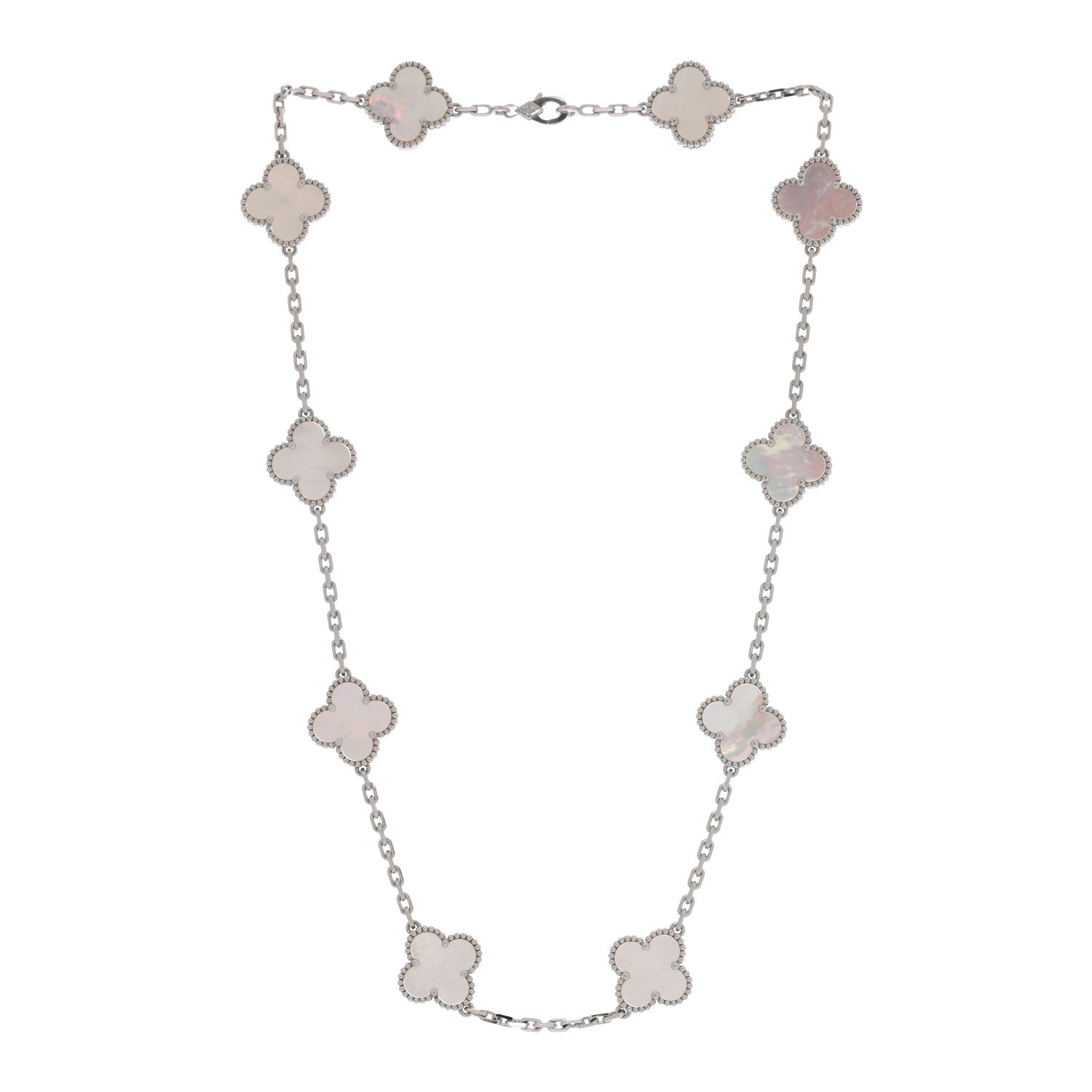 ヴァンクリーフ＆アーペル ヴィンテージアルハンブラ 10モチーフ ネックレス マザーオブパール 18K ホワイトゴールド VAN CLEEF & ARPELS VINTAGE ALHAMBRA 10 MOTIFS NECKLACE MOTHER OF PEARL 18K WHITE GOLD