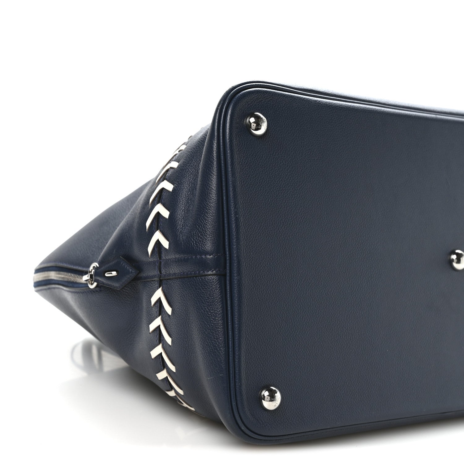 HERMES BOLIDE 1923 45 BASEBALL BAG BLEU DE MALTE BLANC EVERCOLOR SILVER HARDWARE