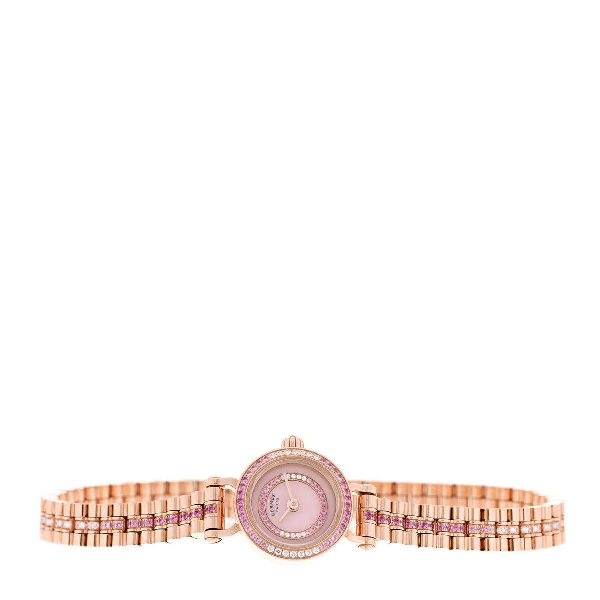 エルメス フォーブル クォーツウォッチ 16mm 18K ローズゴールド Diamond Pink Sapphire HERMES FAUBOURG QUARTZ WATCH 16MM 18K ROSE GOLD DIAMOND PINK SAPPHIRE