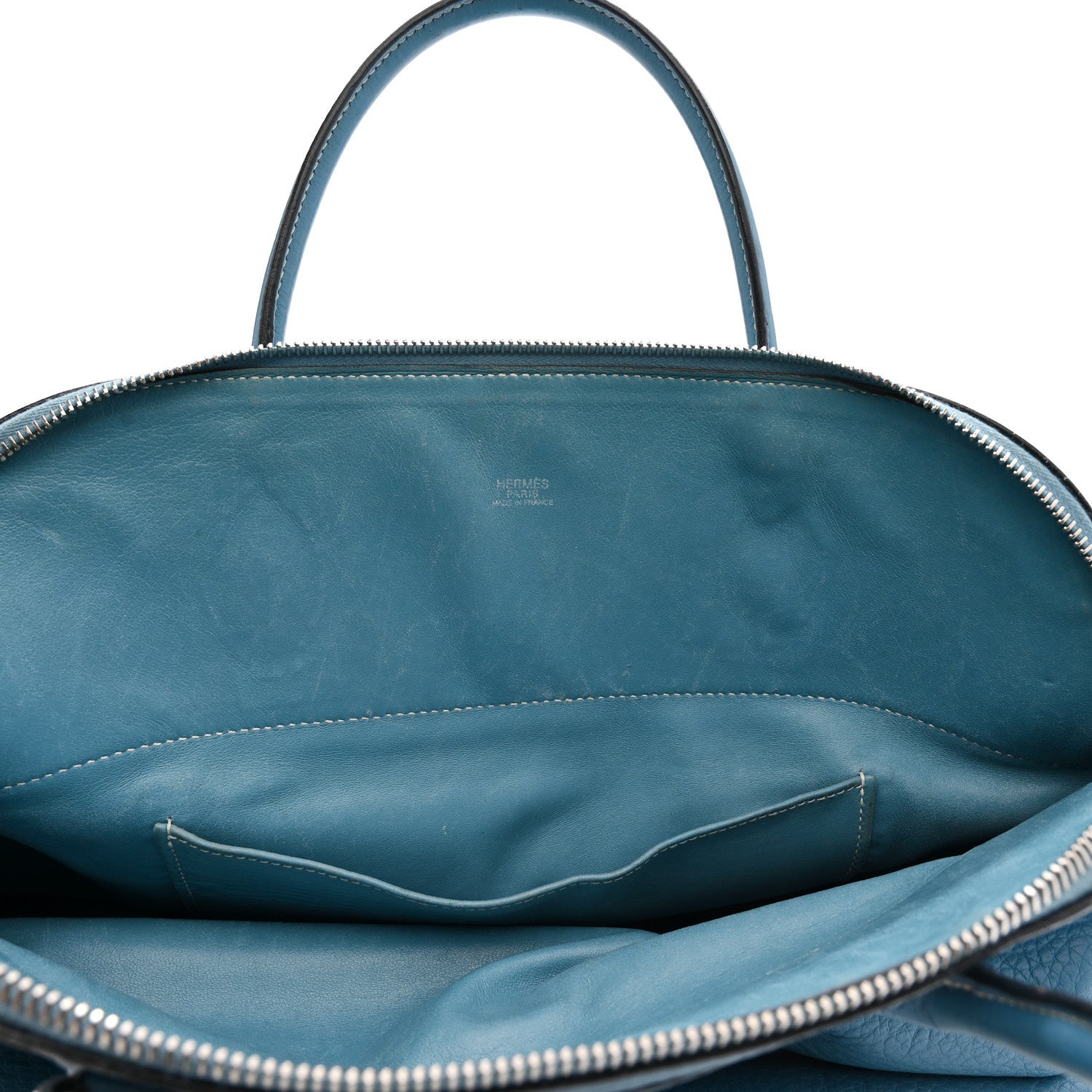 HERMES BOLIDE 35 BLEU JEAN TAURILLON CLEMENCE SILVER HARDWARE