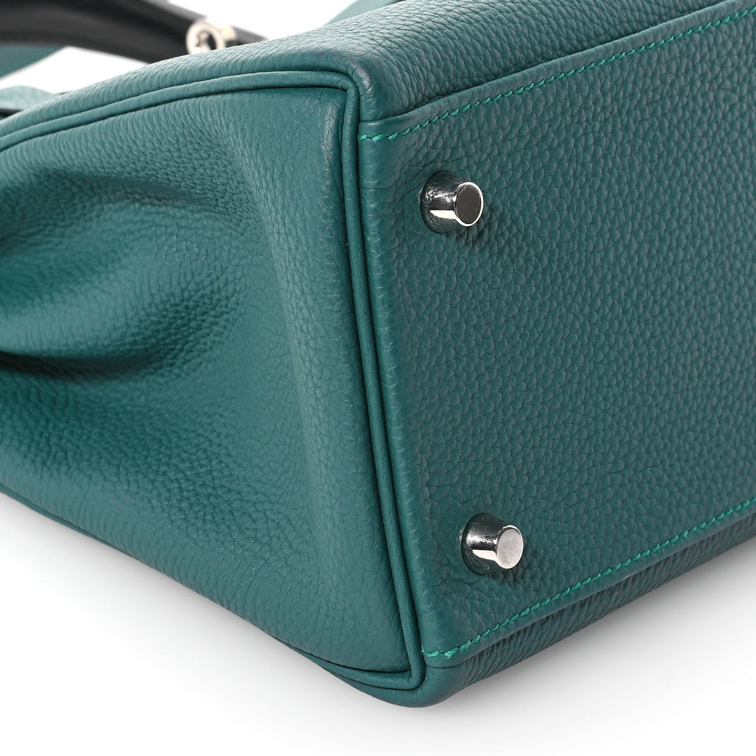 HERMES KELLY 28 RETOURNE AU PAS MALACHITE TURQUOISE BLACK TOGO CHEVRE MYSORE BOX CALF SILVER HARDWARE